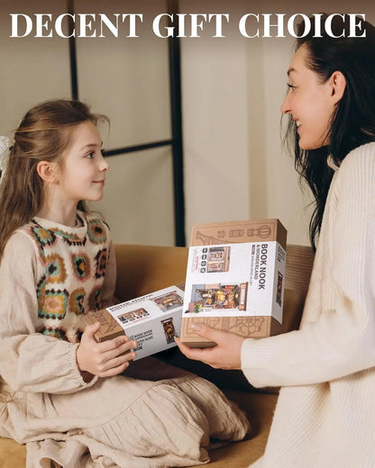 Robotime Sakura Wine Alley DIY Booknook with Lights DIY Miniature Dolls House Kit 3D Wooden Puzzle Bookend Bookshelf Decor Gift