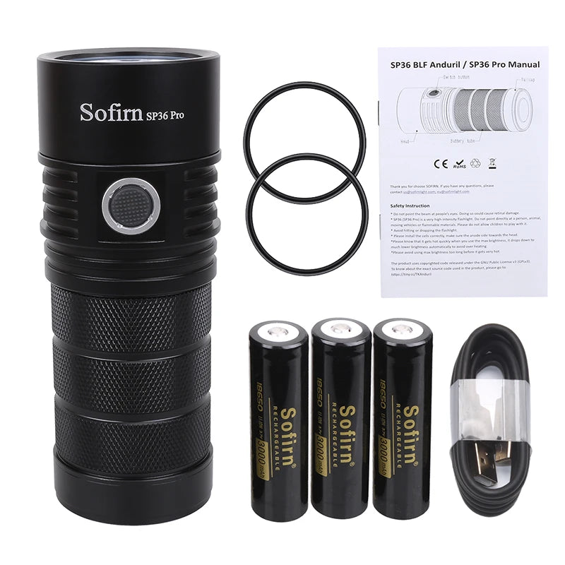 Sofirn SP36 Pro 8000lm Powerful LED Flashlight  4*SST40 USB C Rechargeable 18650 Torch