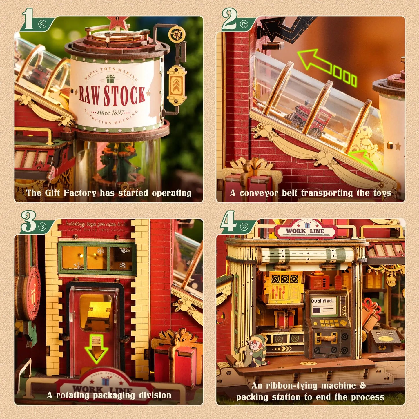 Robotime Rokr Dream Gift Factory 3D Wooden Puzzle Christmas Gifts Toy with Light and Music for Children Kids Building Block Kits