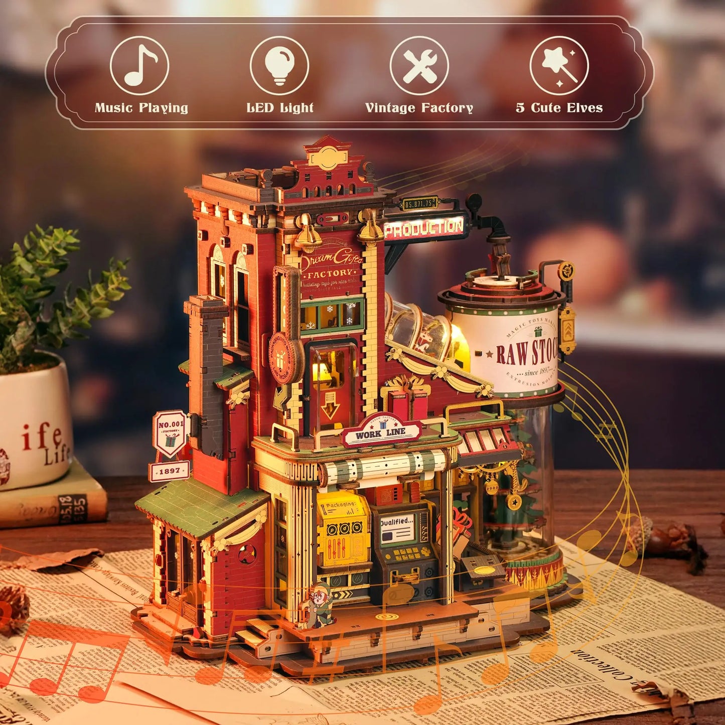 Robotime Rokr Dream Gift Factory 3D Wooden Puzzle Christmas Gifts Toy with Light and Music for Children Kids Building Block Kits